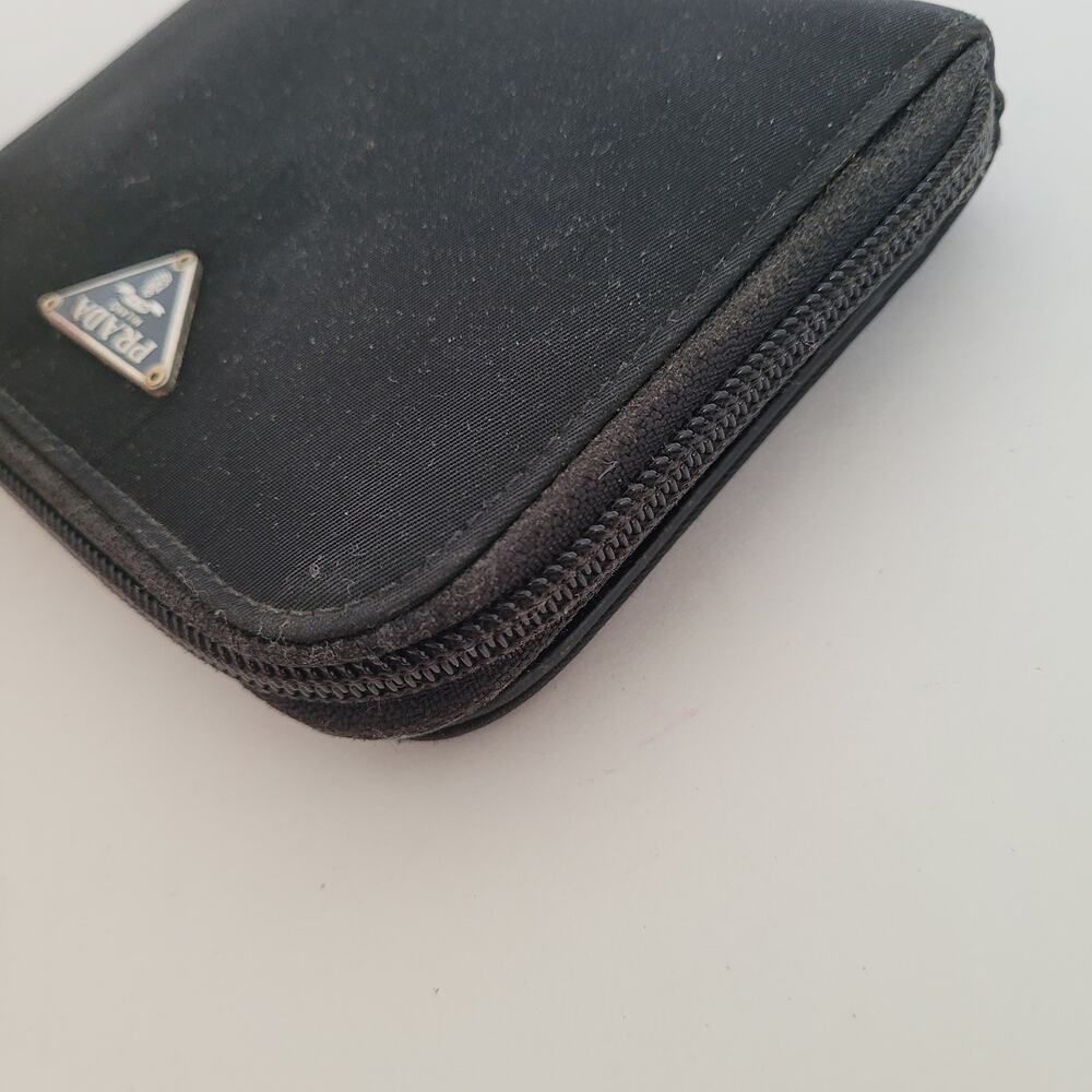 Vintage Prada Milano Black Nylon Saffiano Leather Zip Around Wallet Made in - Picture 14 of 16